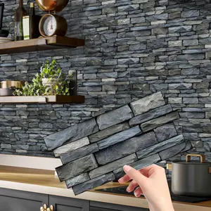 Stone Pattern Wall Sticker, 12/24/48pcs Self-adhesive Peelable Creative Wallpaper, Waterproof & Heat-resistant Wall Sticker for Bedroom, Living Room, Kitchen, Bathroom
