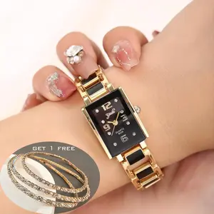 Stylish Women's Quartz Watch - Chic Alloy Rectangle Strap, No Buckle, Perfect Gift for Christmas or Halloween Jewelry Modern Rhinestone Wristwatch