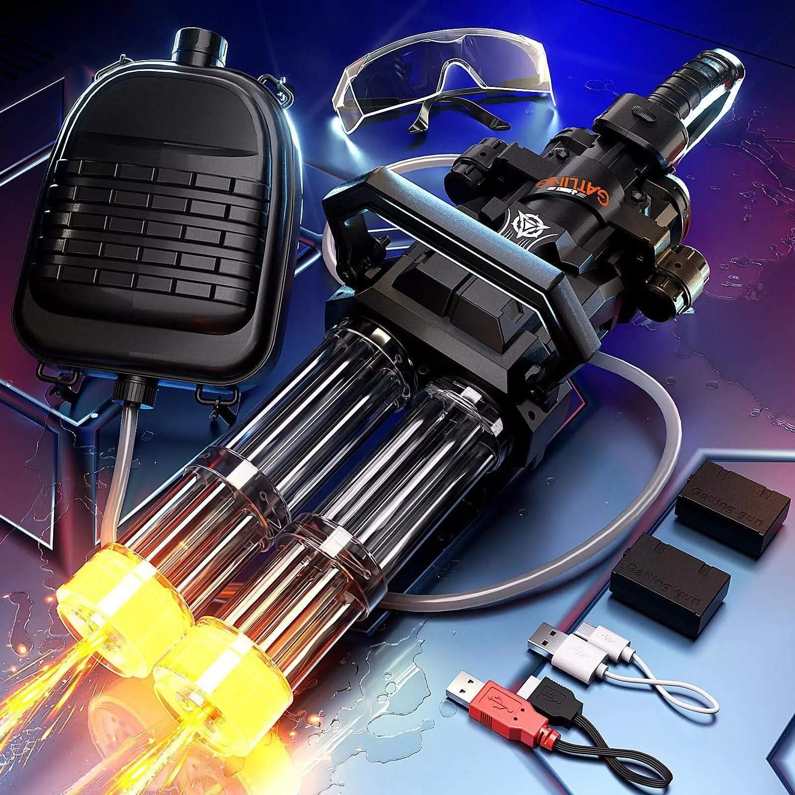 Double-Barreled Gatling Water Gun for Kids, Automatic Blasting Squirt Gun for Cool Summer Outdoor Play