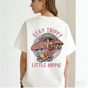 Mushroom Pattern Trippy Style Print T shirt |   Short Sleeve Crew Neck Casual Top For Wo, Spring And Summer Trendy Choice,Women Cute Clothes