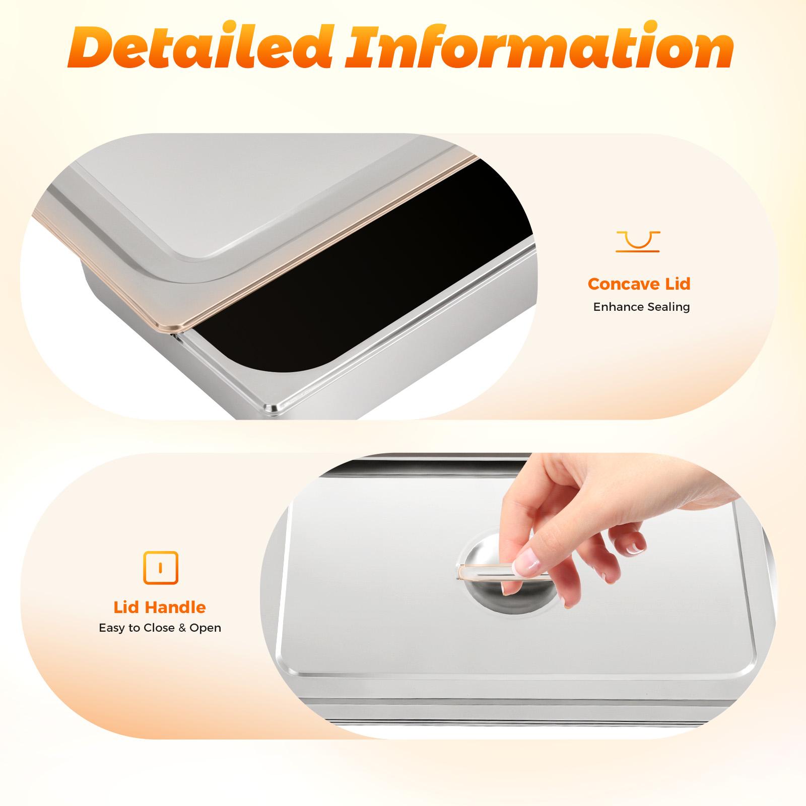 4 Pack 201 Stainless Steel Steam Table Pans with Lids 9L Commercial Home Buffet Food Storage Dishwasher Oven Freezer Safe