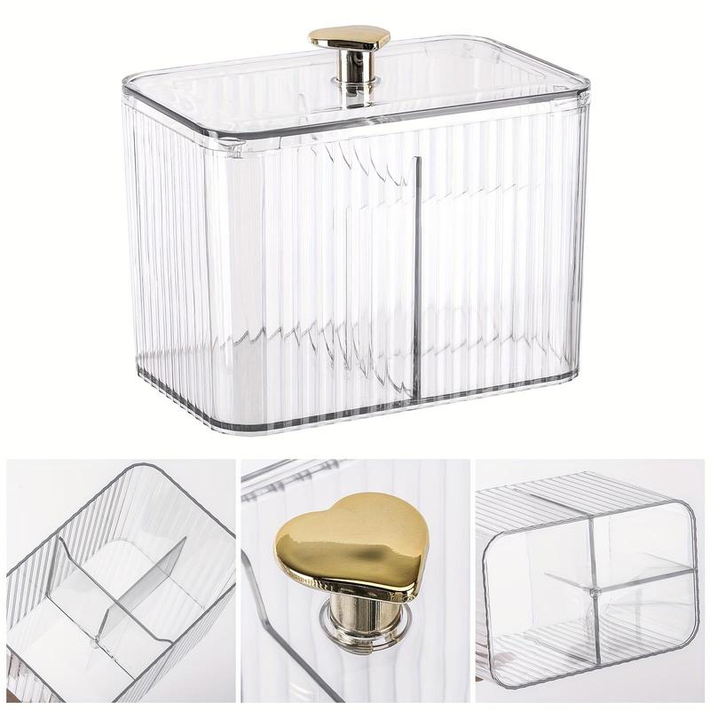 Transparent Bathroom Storage Box with Lid, 3 Grids Cosmetic Organizer, Makeup Tool Storage Case for Vanity, Durable Lightweight Organizer, Home Storage Supplies
