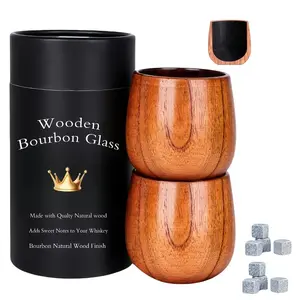 Handmade Bourbon Whiskey Glass Oak Charred Flavored Cup Reusable Slow Melting Ice Free Cooling Design Ideal Gift for Men American Craft Spirits