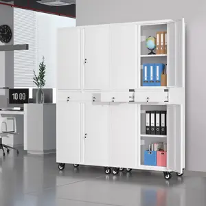 Garvee Heavy Duty 73'' Metal File Cabinet for Office & Workshop – 2 Drawers, Locking Doors, Adjustable Shelves, Mobile Wheels, 120KG Load – Secure Steel Storage Cabinet