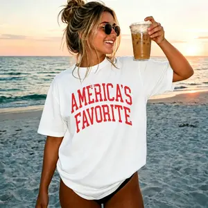 Retro Americas Favorite 4th Of July Shirt Preppy Fourth of July Tshirt Trendy Oversized USA Tee  Aesthetic Patriotic Shirt