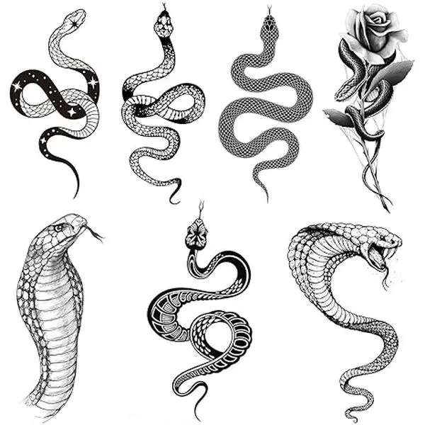 Snake Temporary Tattoos,6 Sheets Black Snake Tattoos For Women Men, Body Art Decorations Black Fake Tattoos Stickers.