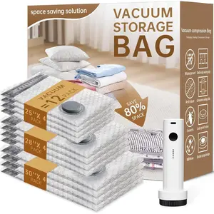 Travel Vacuum Bags for Clothing with Electric Pump - Saver Bags for Travel & Home - Vacuum Compression Packing Seal for Clothes,, Seasonal 12 Combo Set