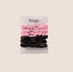 L'ANGE HAIR - Satin Scrunchies, Small 6 Piece Set , Hair Accessories for All Hair Types, Black and Blush, Elastic Hair Accessory, Silk Scrunchie, Frictionless