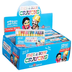 12 Painting Crayons - Full Case | Jumbo Non-Toxic Crayon Set with Storage Case - For Body & Face Painting - Easy Wash Off Makeup for Theme Party, Halloween, Cosplay & Festival