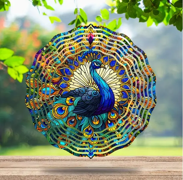 10 Inch Large 3D Metal Peacock Wind Spinner Hanging Ornament, Wind Powered Kinetic Yard Decor, Indoor & Outdoor Patio Window Garden Hanging Decoration, Perfect Mother’s Day Gift for Mom, Grandma, Wife & All Women