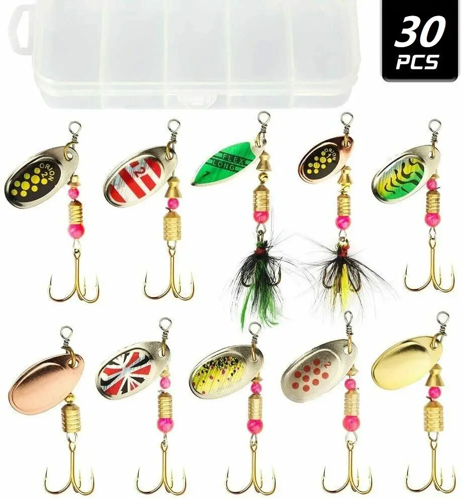 Lot of 30 Trout Spoon  Fishing Lures Spinner Baits Bass Tackle Colorful Metal NEW