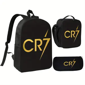 3 piece CR7 Football Backpack Fashion Printed School Lunch Bag Pencil Case Travel Bag, Lunch Bag