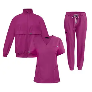 Women’s Long-Sleeve Medical Scrub Jacket, Zip-Front, 3-Piece Set