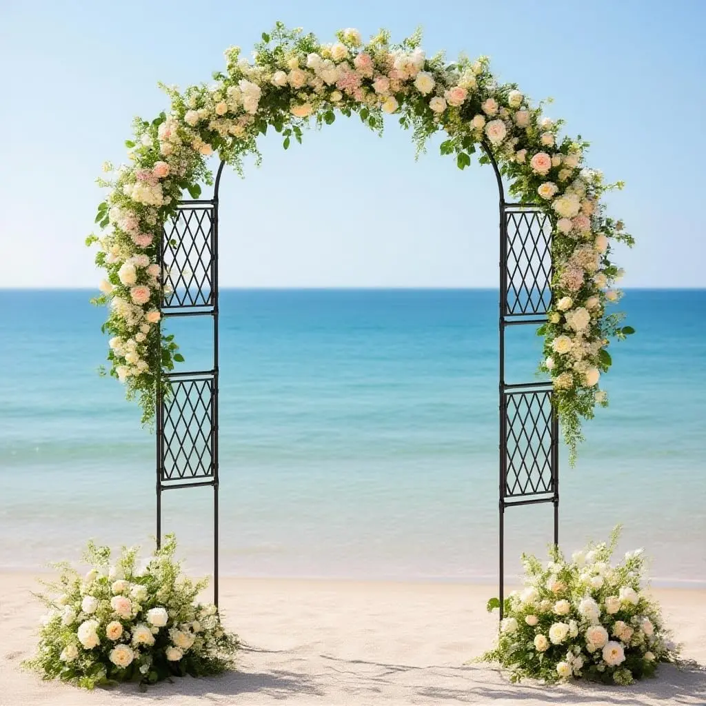 Garvee Garden Arch 220 x 120/150 x 40 cm - Sturdy Metal Rose Arch with Stakes, Trellis for Climbing Plants, Ideal for Wedding Party Decoration, Yard and Lawn Enhancement