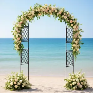 Garvee Garden Arch 220 x 120/150 x 40 cm, sturdy metal rose trellis for climbing plants, perfect for wedding decoration, yard, lawn, and garden use with secure stakes for stability