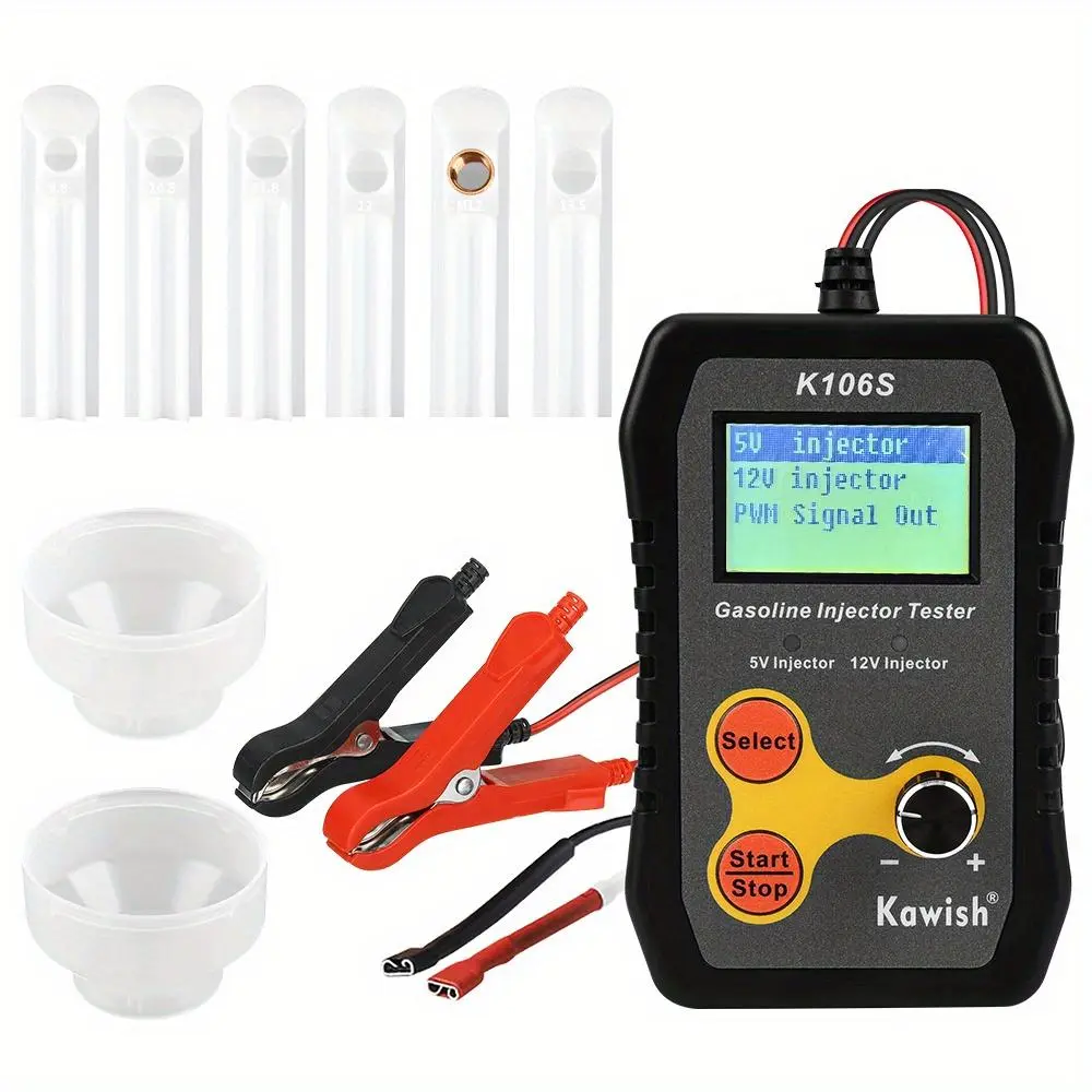 12V DC Universal Fuel Injector Diagnostic & Cleaning Device - Automotive Diagnostic Tool, LCD Screen, 10 Pulse Modes, 6 Connection Sizes, PWM Signal Output Adjustment, DIY-Compatible