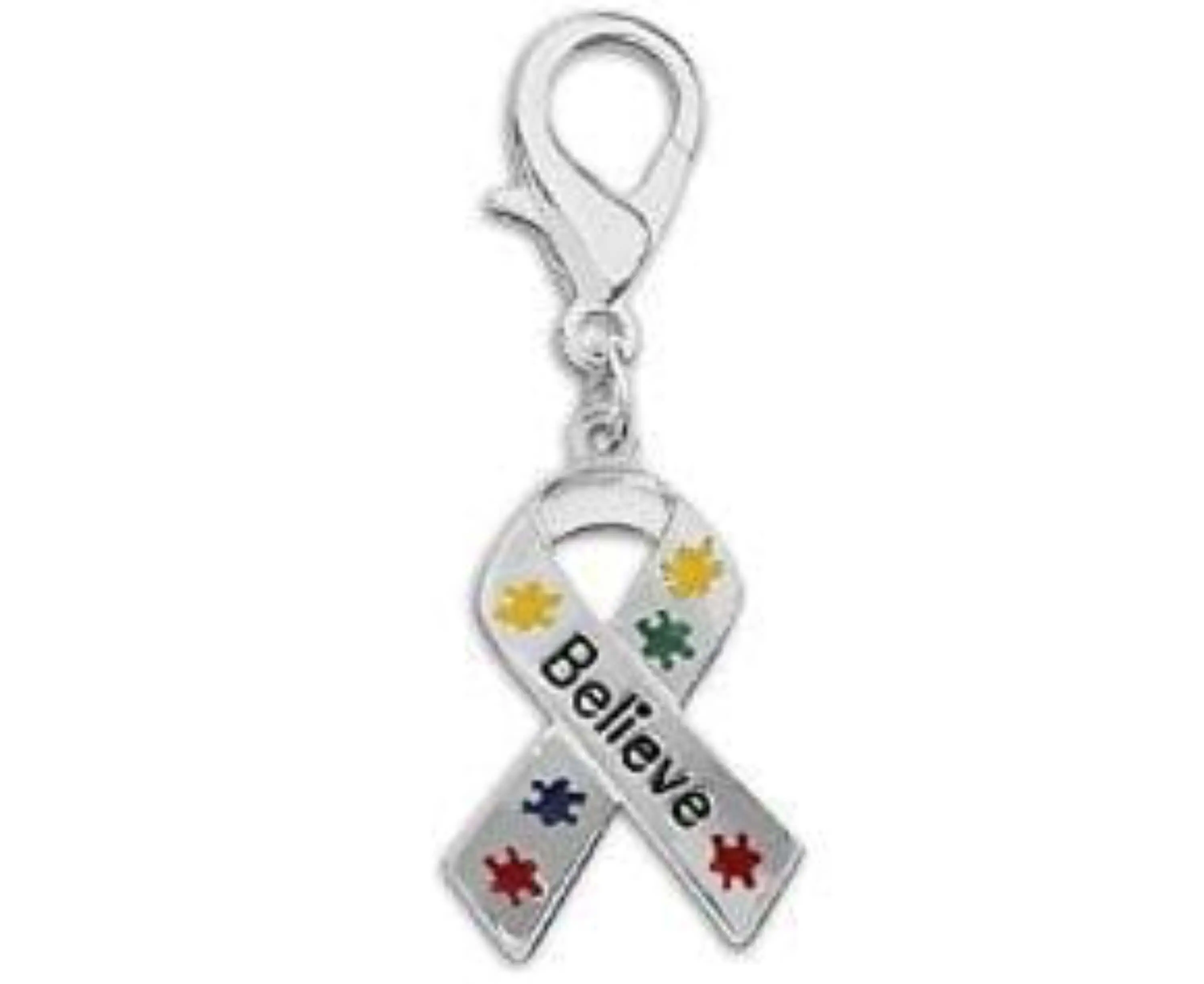 Puzzle Piece Ribbon Believe Hanging Charm for Mental Health Awareness