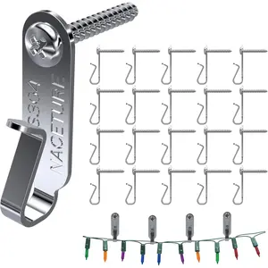 String Light Hanger Hooks- Stainless Steel Light Clips, Outdoor Small Screw Hook for Christmas Party Led Light Wire, Led Fairy Light Hook 20 Pack