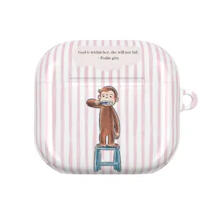 Cute Christian AirPods Case | Curious George Pink Stripe AirPods Cover | Bible Verse Psalm 46:5 Faith Case | Coquette Aesthetic Gift for Her Women Girls | Compatible with AirPods 1 2 3 4 AirPods Pro 1 2 3