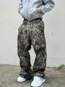 Men's Tree Branch Camouflage & Camouflage Loose-Fit Pants, Y2K Style Summer Streetwear, Retro Hip Hop Fashion