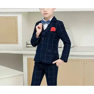 4-piece Set (Jacket + Vest + Pants + Bow Tie) Boys' Formal Outfit Includes Plaid Blazer, Vest, Pants, and Bow Tie, Suitable Birthday Parties and Formal Occasions, Boys' Stage Performances, Competition Costumes