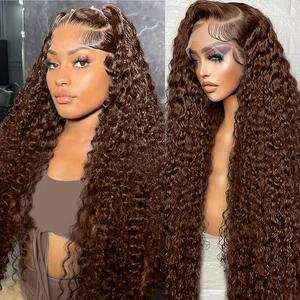 Chocolate Brown Deep Wave Lace Front Wigs Human Hair 180 Density 4# 13x4 13x6 HD Lace Frontal Wigs Curly Human Hair Brown Glueless Wig For Women Pre Plucked with Natural Hairline #TikTokShopHolidayHaul