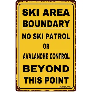 SKI Area Boundary Metal Tin Sign Skiing Wall Decor Warning Ski Lodge Decoration 8X12Inch