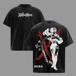 Maki Zenin Tee Washed – Jujutsu Kaisen Execution Culling Game Arc Vintage Oversized Heavy Cotton Double Printed Anime Manga T-Shirt, Retro Unisex Streetwear Graphic Top, The Demon of Zenin Clan Edition