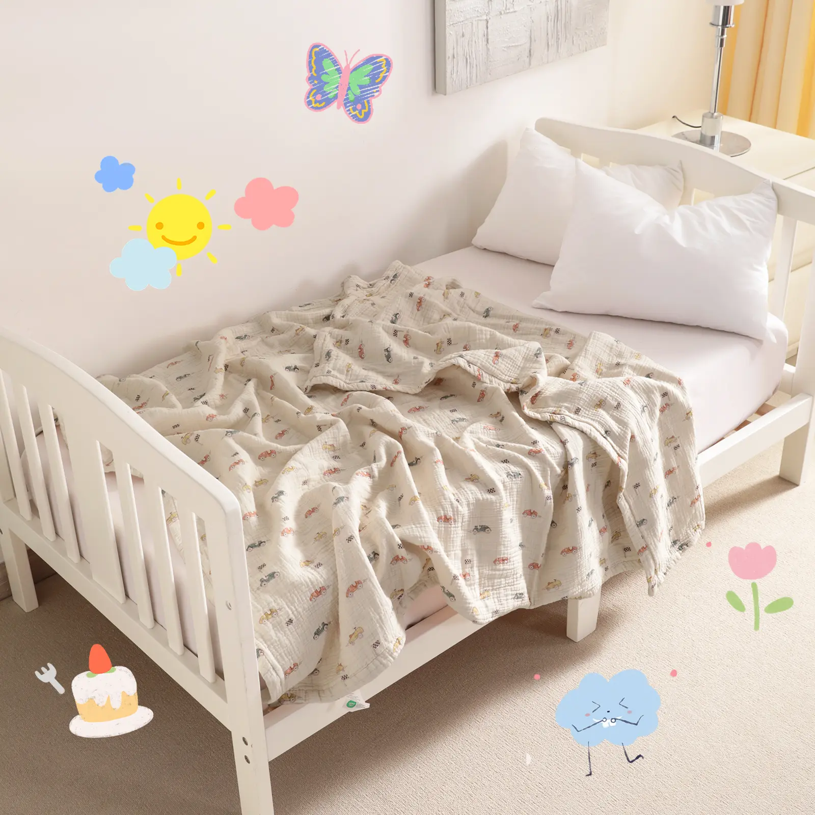 Bedsum 100% Cotton Crinkle Baby Blanket - Soft Blanket Vibes, Ultra Soft, Lightweight, Sensitive Skin Safe, Breathable for Stroller & Nap Time (For Toddlers), Soft Breathable Blankets, Ultra Soft Blankets