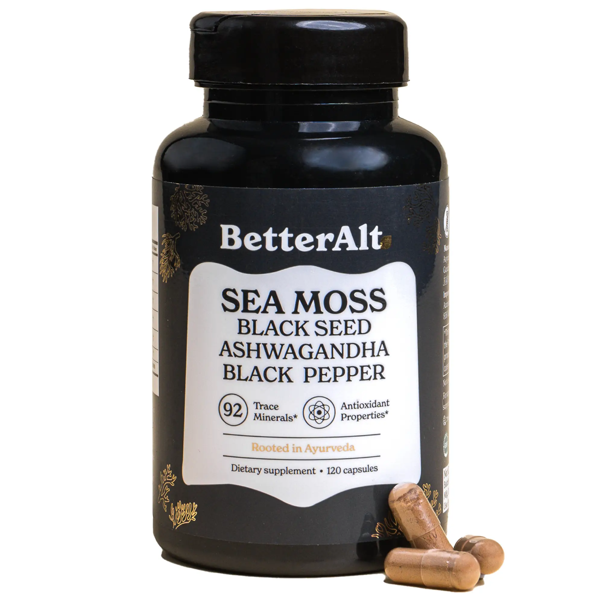 BetterAlt 92-in-1 Minerals | Sea Moss Ashwagandha Capsules | For Immune Health, Gut Support & Brain Focus | Lab-tested for Purity | 2-Month Pack