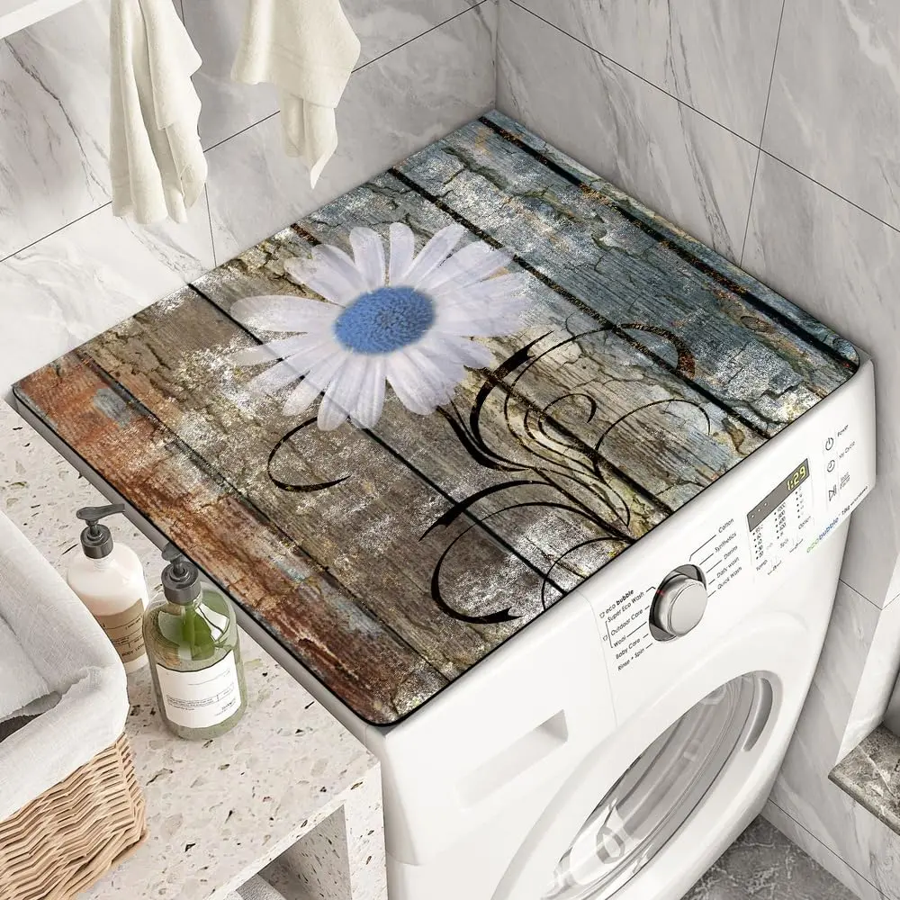 Daisy Round Corner Anti-Slip Household Dust Cover, 23.6"x19.6" Floral Washer & Dryer Top Protector, Dust Cover Slipcover for Laundry Room & Kitchen Home