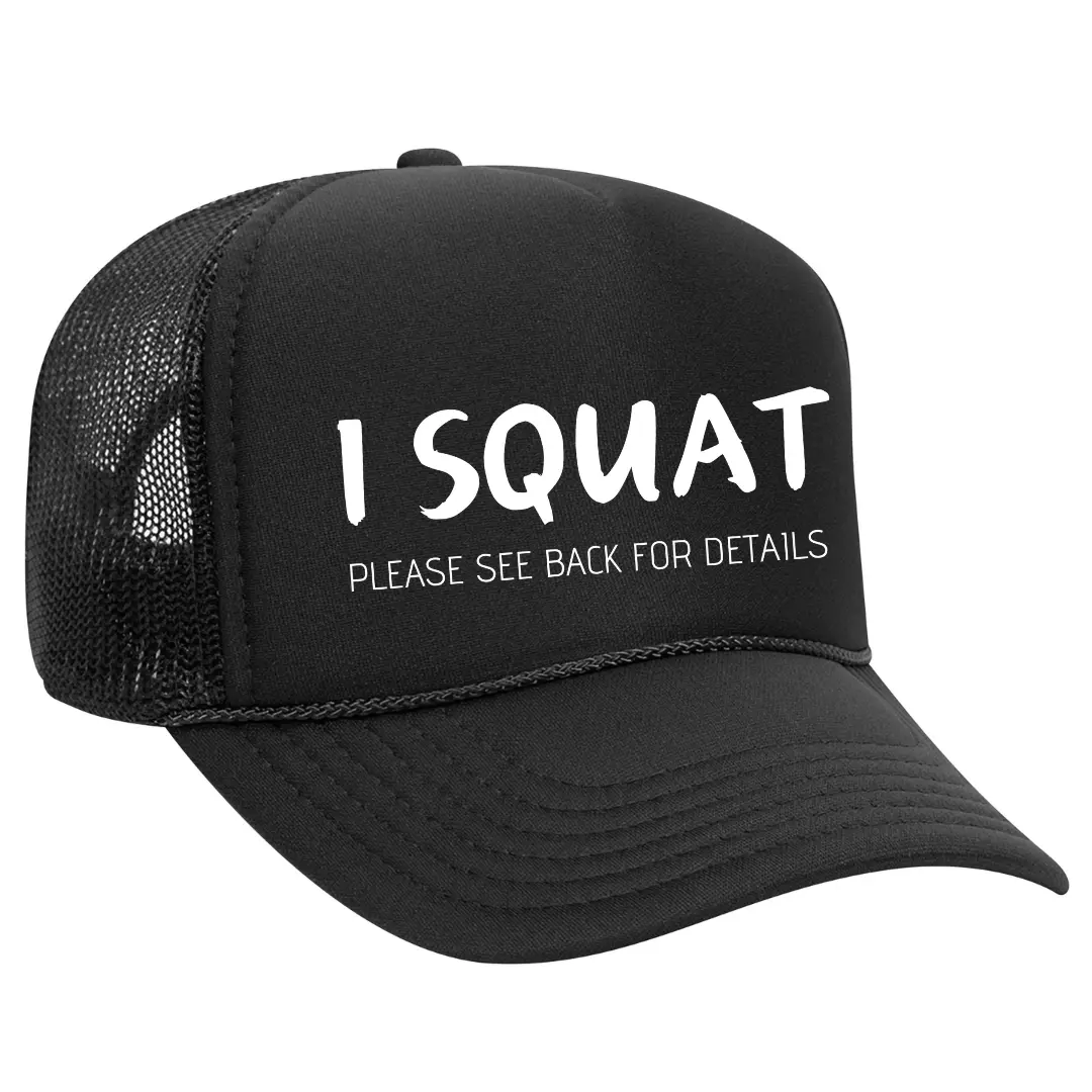 Black Threadz Men's Squat Graphic Trucker Hat for Adults - Durable, Breathable Mesh Cap with Built-in Water Absorbent Sweatband, Best Workout Hats for Guys for Gym, Biking, Male, Built-In Band, Cooling, Running, Sturdy, Casual, Workouts, One Size