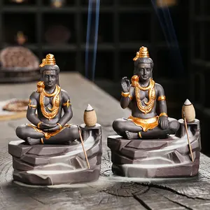 Exquisite and small Zen Shiva reflow burner + Lucky Fengshui Buddha statue, essential for meditation yoga spiritual recovery, incense stick stand design, minimalist aesthetic decoration Religious Ornaments Ceramic