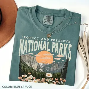 Comfort Colors Vintage National Parks T-Shirt, Protect Our Parks Tee, Nature Lover Hiking Shirt Cute Women Tee Cotton Fabric Womenswear
