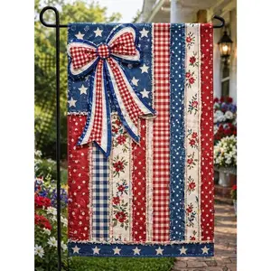 Faux Patchwork USA 250 Years Garden Flag, 250 Years Banner, USA 250th Independence Day Banner, 250th Anniversary 4th of July Decor, Print Only