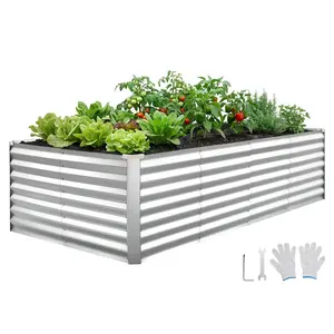 VEVOR Galvanized Raised Garden Bed, Rectangular Metal Planter Box Kit Outdoor, Bottomless Elevated Planting Box with Gloves, Rustproof Alu-Zinc, for Growing Flowers Vegetables