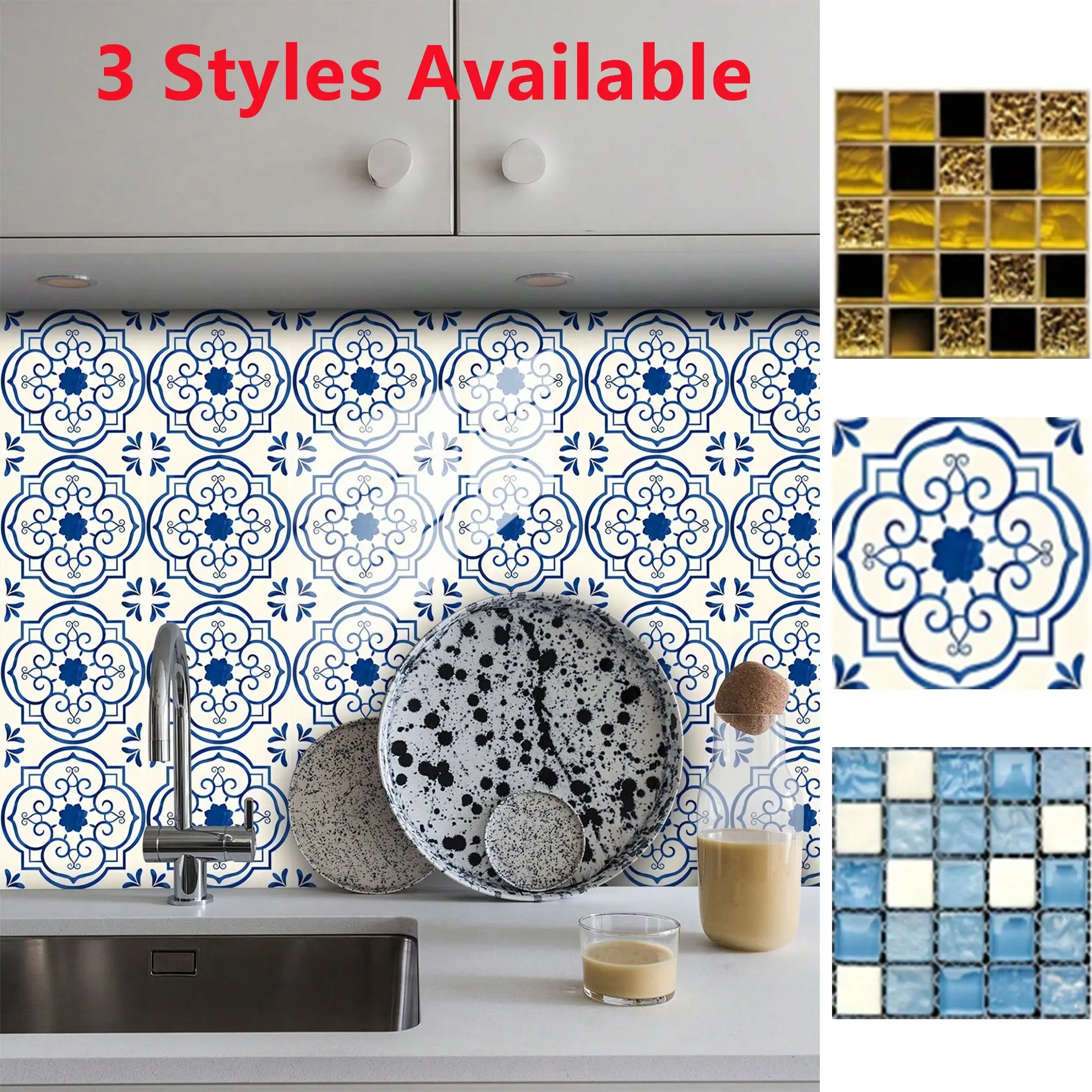Modern Home Decor Self-Adhesive Removable Moroccan/mediterranean Style, Customizable for Kitchen, Bathroom, Furniture, Desktop