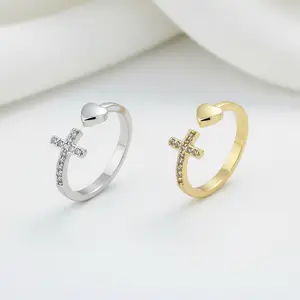 2pc Minimalist Heart Cross Ring for Women Featuring an Adjustable Open Design,  Perfect for Weddings, Parties, And As a Fashionable Piece of Jewelry for Special Occasions