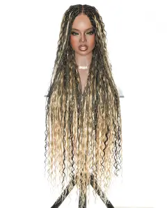 JALIZA 36" Boho Braided Full Lace Wig - HD Swiss Lace & Human Hair Curls - 1B/27 Blend