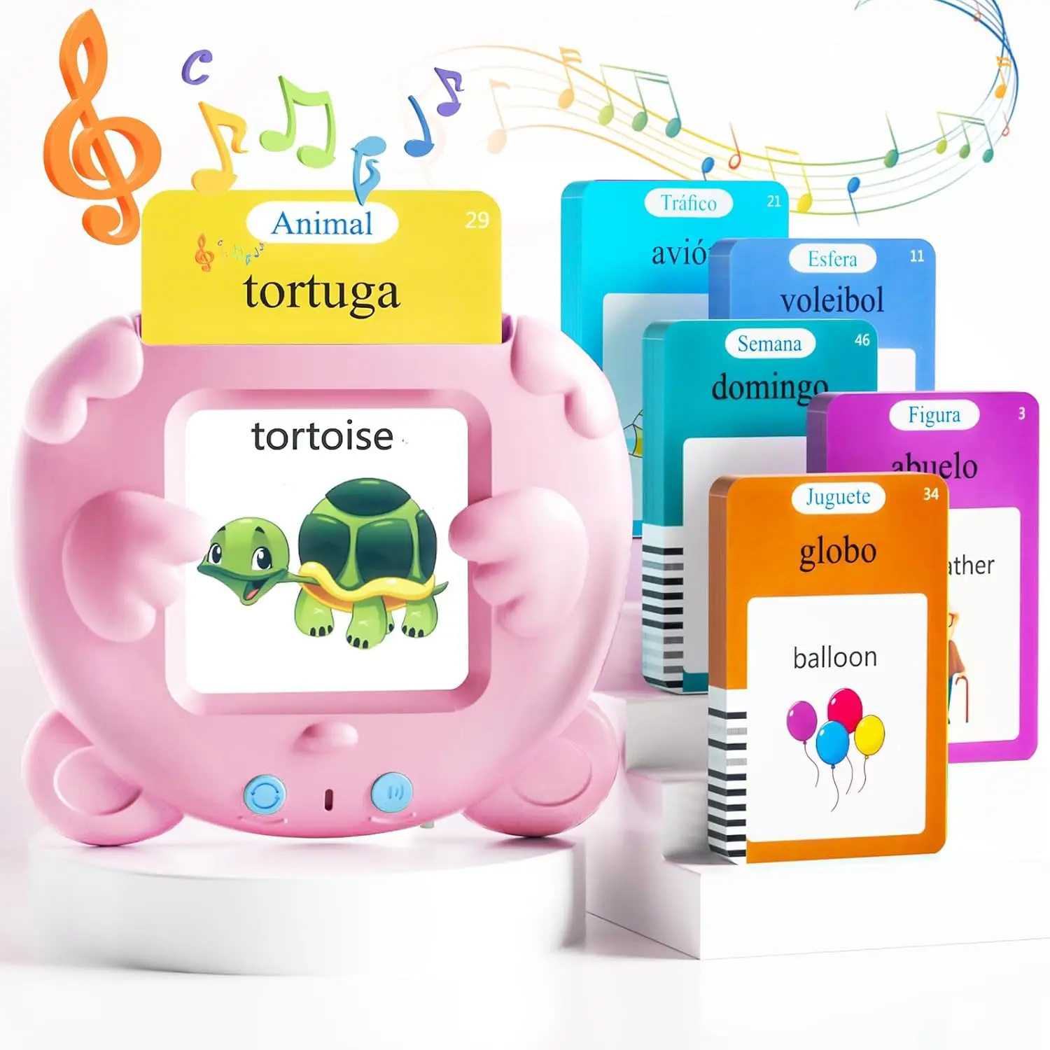 X-ITC78 Bilingual Talking Flashcards, Spanish-English 510 Sight Words Educational Toy for Toddlers, Pink Autism Sensory Speech Therapy Pocket Vocabulary Learning Toy for Girls