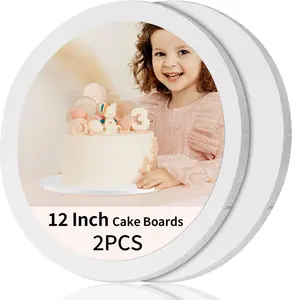Cake Drums 12 Inch - Sturdy 1/2 Inch Cake Drum, Cake Boards 12 inch Round,Corrugated Cake Base Cake Boards for Multi-Layer Cakes, White, 2 Pcs