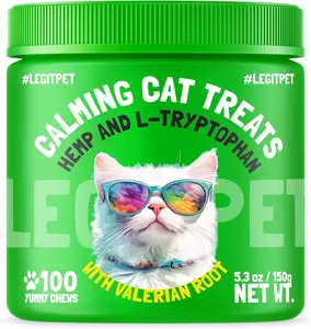 LEGITPET Cat Calming Treats - Natural Stress & Anxiety Support for Indoor Cats Helps with Travel, Vet Visits, Grooming, Loud Noises & Separation Soothing Behavior Aid 100 Soft Chews