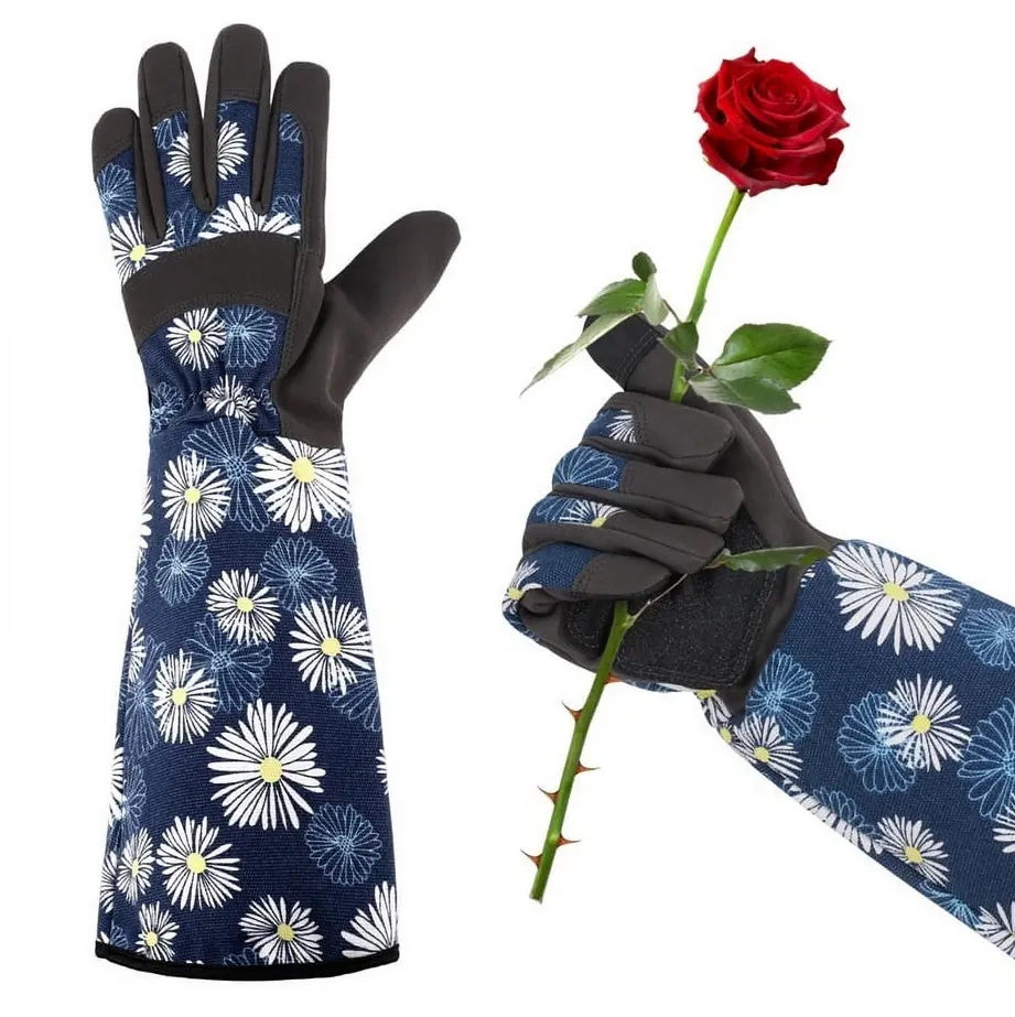 Women's Thornproof Gardening Gloves, Long Sleeve 15-Inch Forearm Protection, Breathable Touchscreen-Compatible, Floral Pattern, Ergonomic Design, Thornproof Palm, Adjustable Cuffs, Better Control with Tools, 15-Inch Length