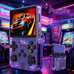 Purple Rechargeable Retro Video R36S Handheld Game Console with 3.5-inch HD Screen 64G Memory Compact Portable Linux System for On-the-Go Gaming with 10 Emulator Games Included