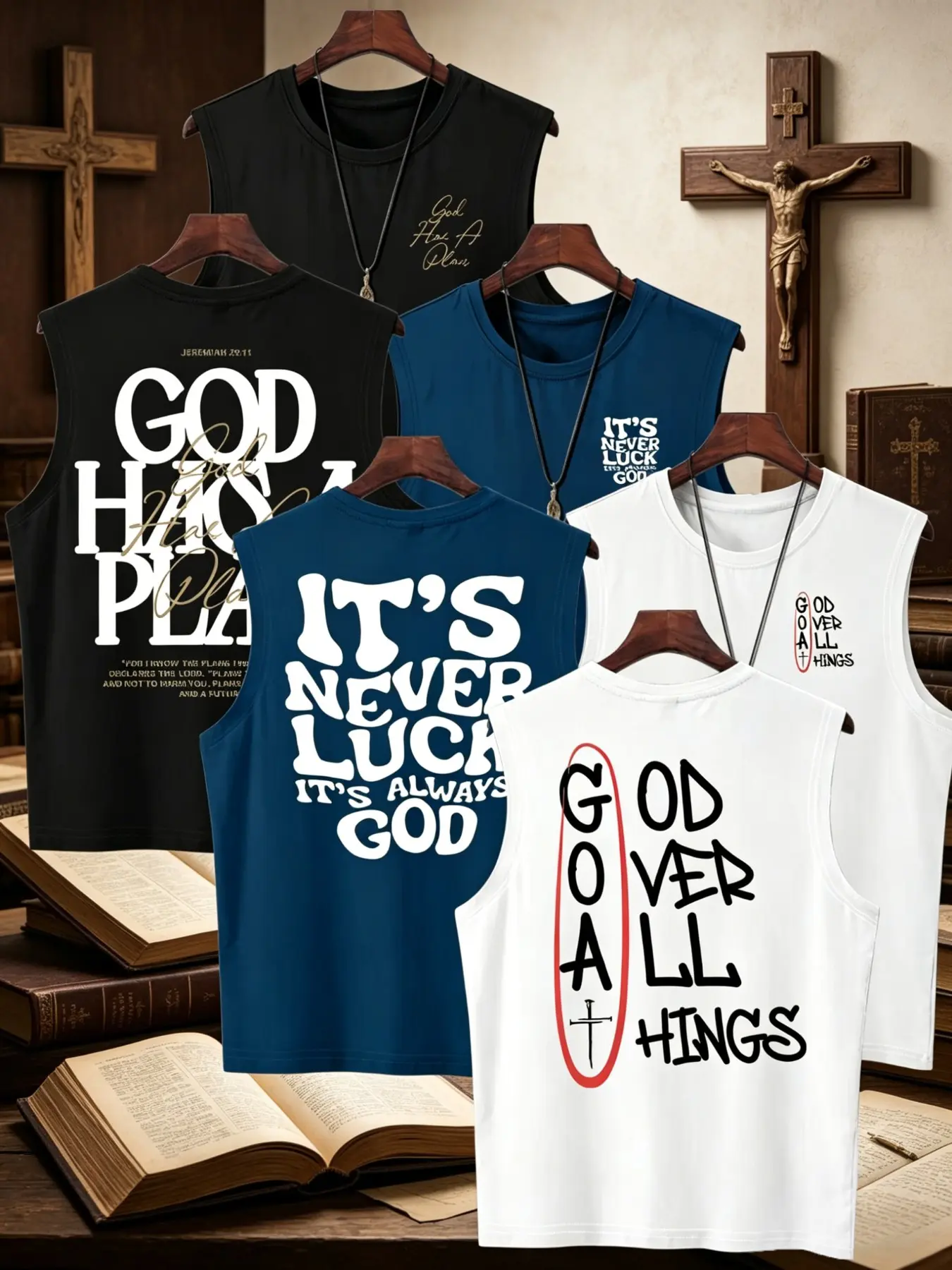 Men's Christian Faith Graphic Vest, Sleeveless Fitted Casual Top, Bible Verse Print, Church & Daily Wear, 3-Piece Set#BibleVerseShirt #ReligiousStreetwear #GodHasAPlan #MensSleeveless #TikTokFashion