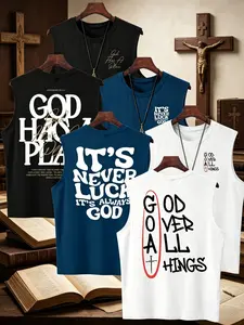 Men's Christian Faith Graphic Vest, Sleeveless Fitted Casual Top, Bible Verse Print, Church & Daily Wear, 3-Piece Set#BibleVerseShirt #ReligiousStreetwear #GodHasAPlan #MensSleeveless #TikTokFashion