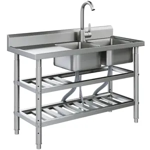 AECOJOY Stainless Steel Utility Sink Freestanding Outdoor Sink Station with Hose Hookup Small Tub for Garage Laundry Kitchen Farmhouse Practical Solution Organized Durability Compact Design