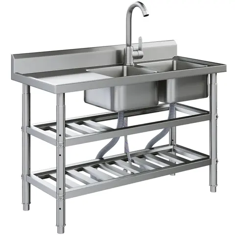 AECOJOY Stainless Steel Utility Sink Freestanding Outdoor Sink Station with Hose Hookup Small Tub for Garage Laundry Kitchen Farmhouse Practical Solution Organized Durability Compact Design