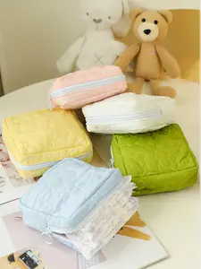 Cute Girl Heart Makeup Bag Candy Color Sanitary Towel Pouch Cotton Storage Bag Menstrual Pad Case Zero Wallet Makeup Organizer Pouch Cosmetic Bag Handheld Cosmetic Pouch Cosmetic Travel Bags