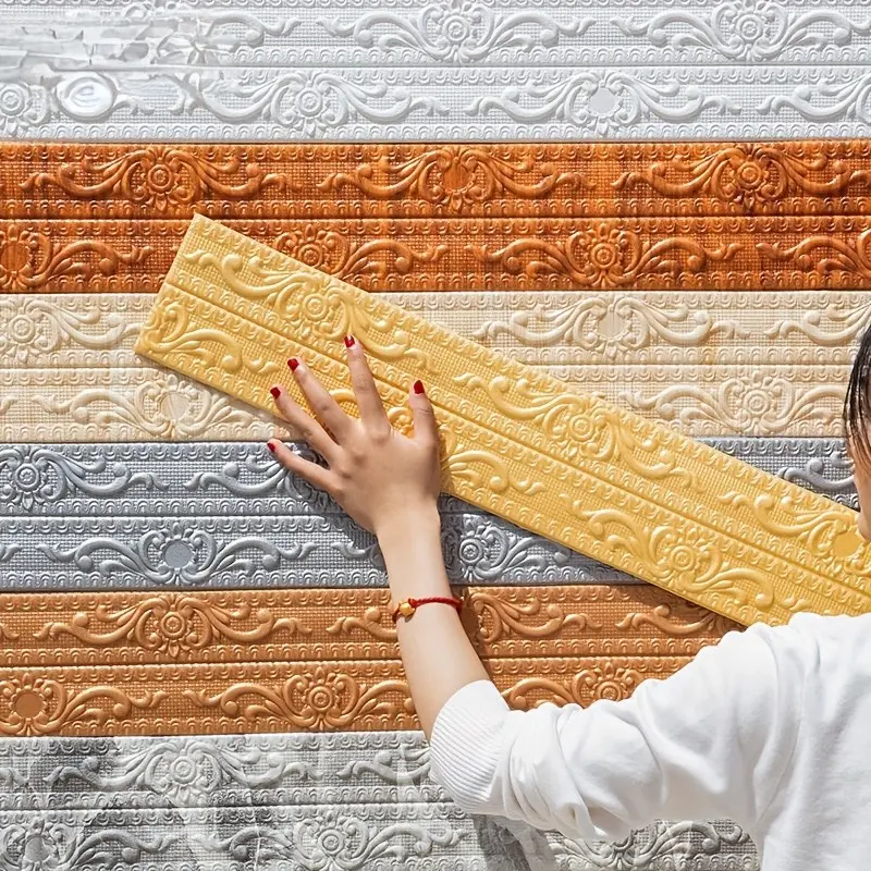 3-Pack Vinyl Wallpaper Strips, Self-Adhesive Waterproof Edge Seals, Interior & Exterior Baseboards, Ceiling & Wall Decor, Easy Application, Peel And Stick Wallpaper